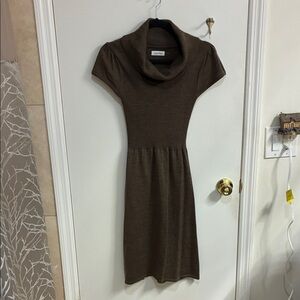 Calvin Klein Brown Wool Blend Short Sleeve Sweater Dress Sz XS